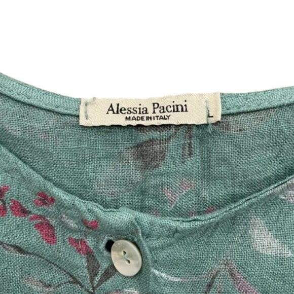 Alessia Pacini Italy Women's Linen Floral Boho Ruffle Top Size L - Picture 4 of 9